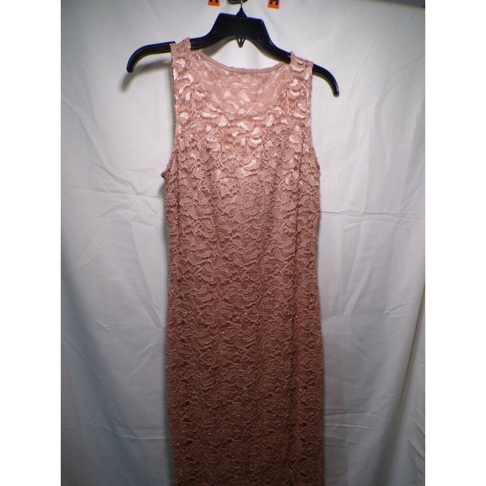 Candela Women's M Rose Gold Lace Sleeveless Maxi Dress Fringe Hem Cocktail